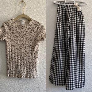 Zara Girls Floral Shirt and Gingham Pants Size 7